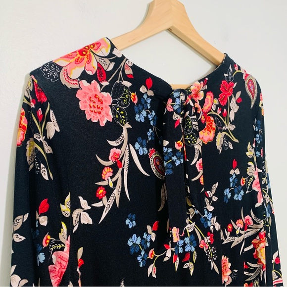 Loft Black Floral Shift Dress Size Large Petite 3/4 Sleeves - Picture 3 of 11